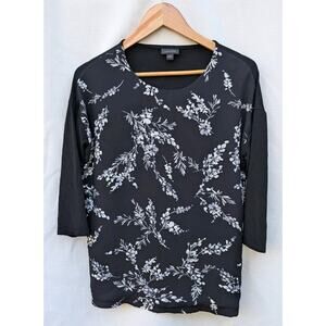 J Jill Wearever Womens Mixed Media Blouse Sz S‎ Floral Boho 3/4 Sleeves Travel
